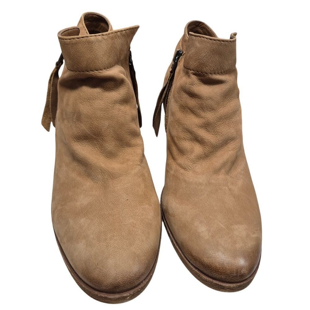 Sam Edelman Packer Ankle Boot Double Zipper Tan Leather Sz 7.5 W